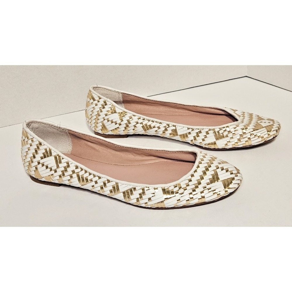 Rebecca Minkoff Uma Woven Leather Ballet Flats Womens 10M White & Metallic Gold - Picture 6 of 11